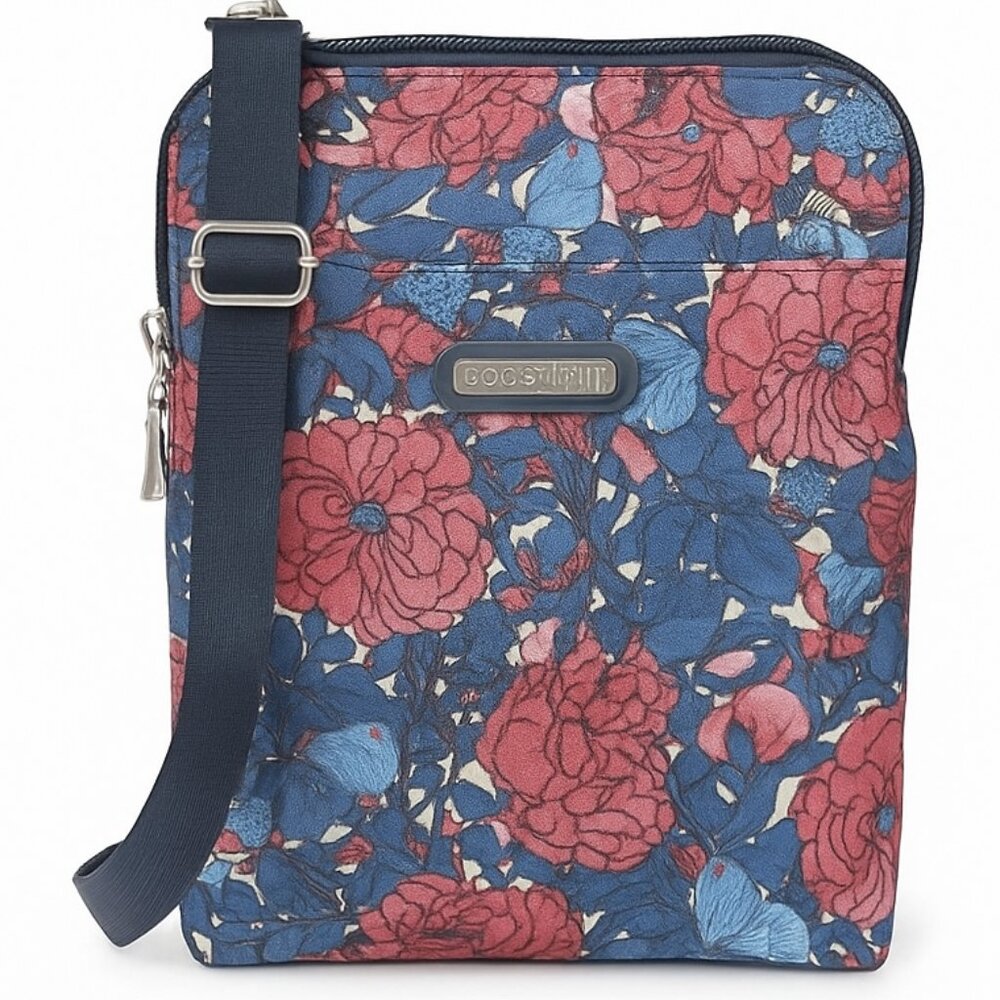 Baggallini Take Two Bryant Crossbody Bag – Floral Print, RFID, Lightweight